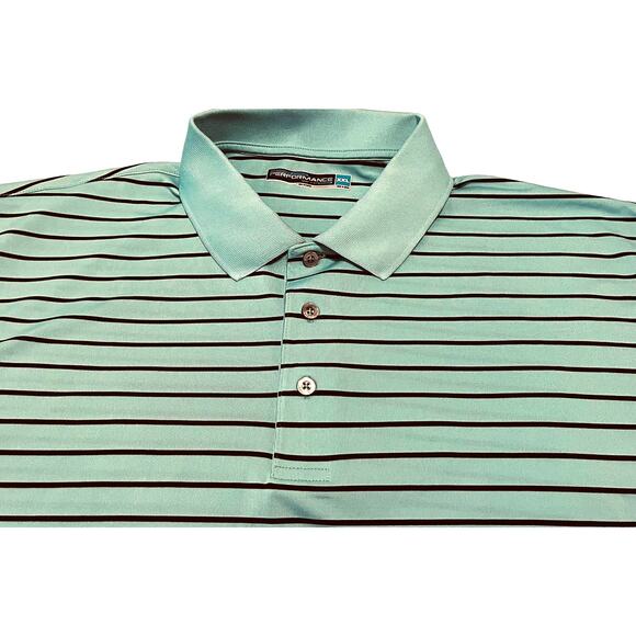ROUNDTREE & YORKE SHORT SLEEVES POLO, MENS, XXL, TEAL BLUE & BLACK STRIPES - Picture 3 of 10
